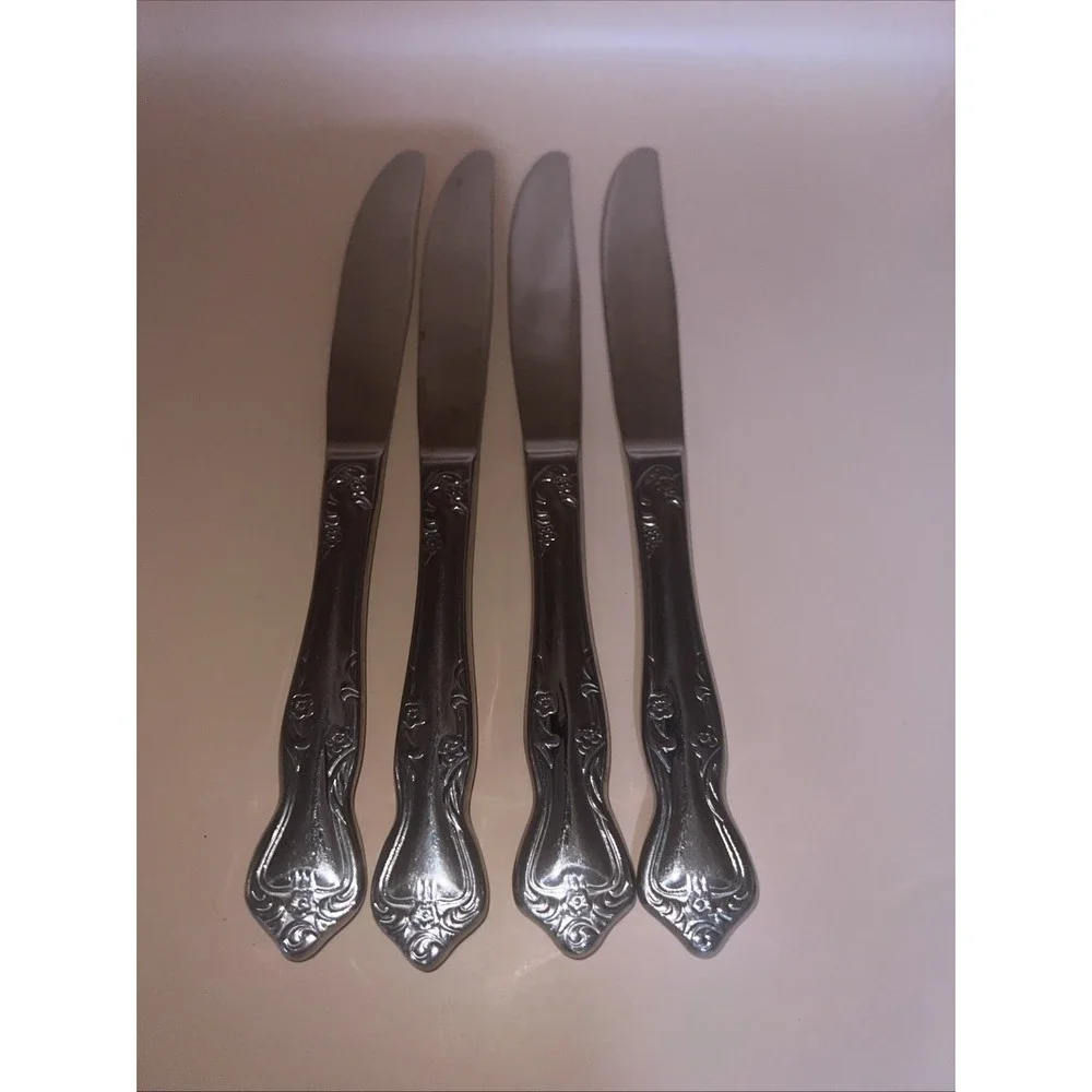 Oneida AZALEA Stainless Floral Glossy Dinner Knives Solid Handle 9.25